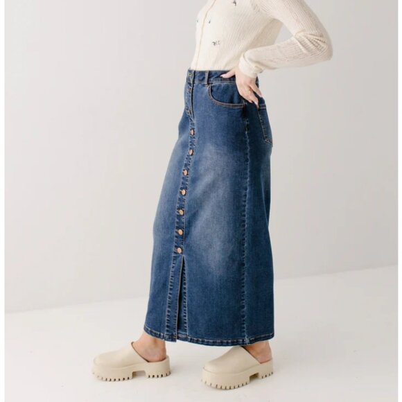 Leanne Button Down Denim Maxi Skirt - Picture 3 of 7